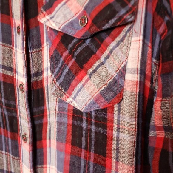 Hydraulic Womens Red White Blue Plaid Americana Button Down Large - Picture 3 of 6